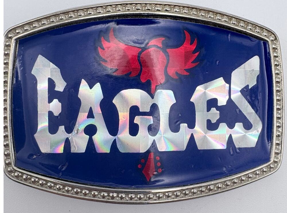 Vintage Eagles Holographic Red, Blue & Silver Belt Buckle marked “681”